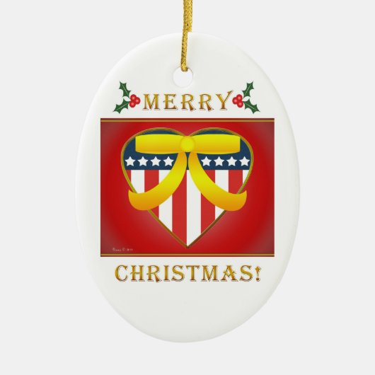 Patriottische hartritmegeel lint rondom het orname keramisch ornament (Voorkant)