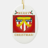 Patriottische hartritmegeel lint rondom het orname keramisch ornament (Achterkant)