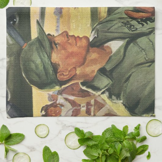 patriottische helden, militaire Mannen in uniform Theedoek (Gevouwen)