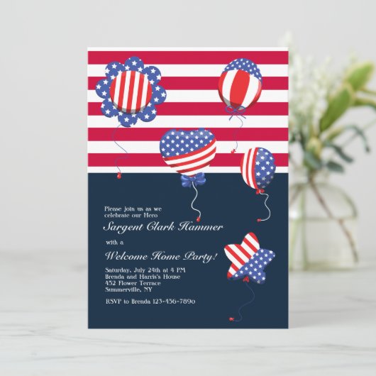 Patriottische helium-ballonnen uitnodiging (Staand voorkant)