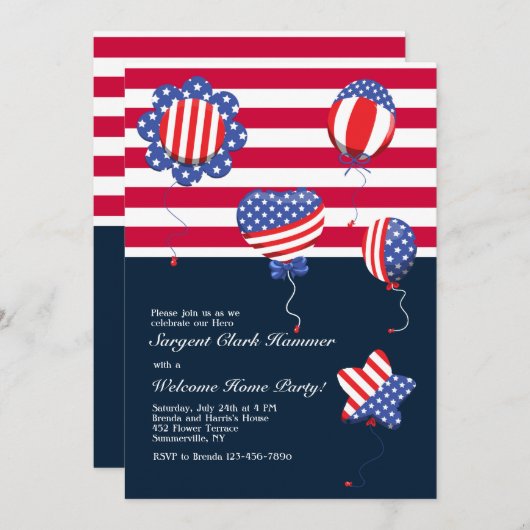 Patriottische helium-ballonnen uitnodiging (Voorkant / Achterkant)