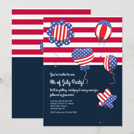 Patriottische heliumballonnen uitnodiging (Voorkant / Achterkant)
