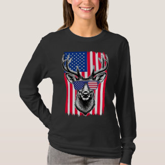 Patriottische herten dragen Amerikaanse vlag zonne T-shirt