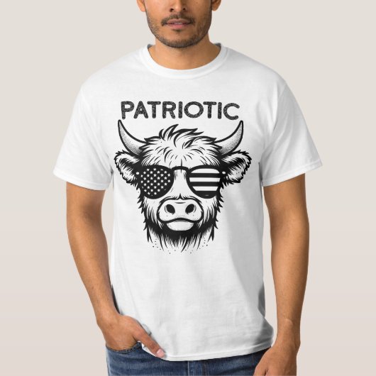 Patriottische Highland Koe, 4 juli T-shirt (Voorkant)