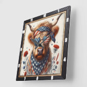 Patriottische Highland Koe Hartmuur Vierkante Klok (Hoek)