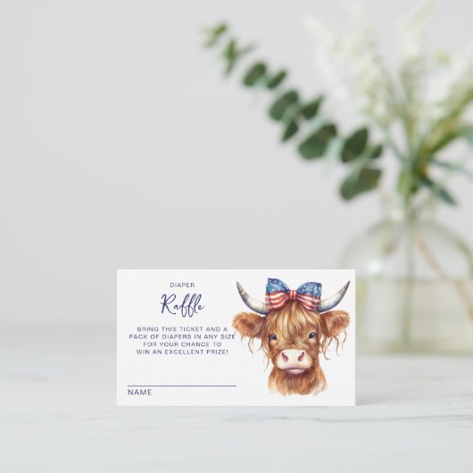 Patriottische Highland Koe Luier Raffle Baby showe Informatiekaartje (Staand voorkant)