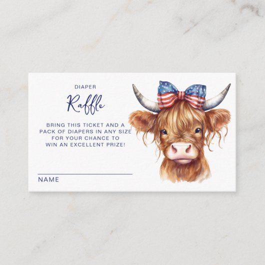 Patriottische Highland Koe Luier Raffle Baby showe Informatiekaartje (Voorkant)
