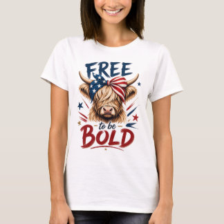 Patriottische Highland Koe Vrij om Dapper te Zijn T-shirt