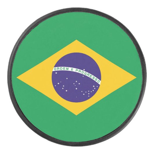 Patriottische hockey puck met vlag van Brazilië (Voorkant)