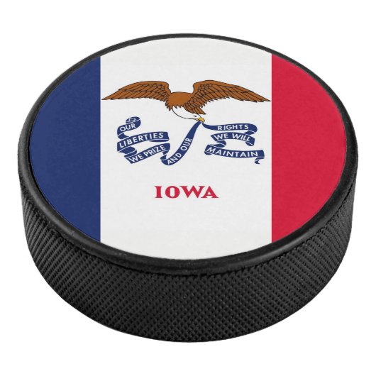 Patriottische hockey puck met vlag van Iowa (3/4)