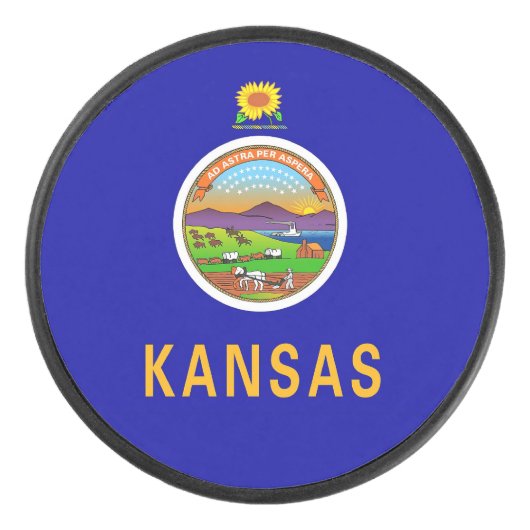 Patriottische hockey puck met vlag van Kansas (Voorkant)