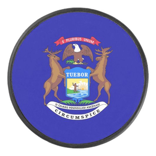 Patriottische hockey puck met vlag van Michigan (Voorkant)