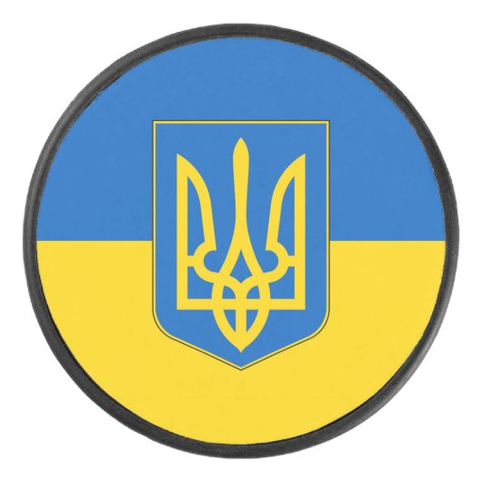 Patriottische hockey puck met vlag van Oekraïne (Voorkant)
