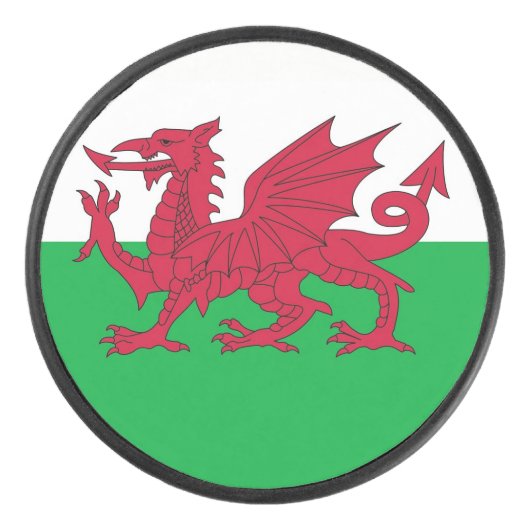 Patriottische hockey puck met vlag van Wales (Voorkant)