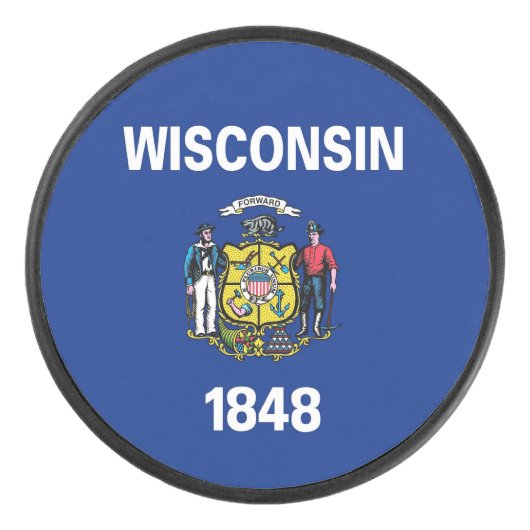 Patriottische hockey puck met vlag van Wisconsin (Voorkant)