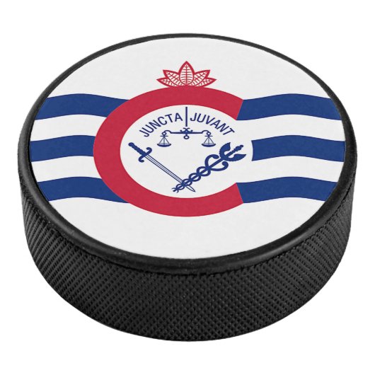 Patriottische hockeypuck met vlag van Cincinnati. Hockey Puck (3/4)