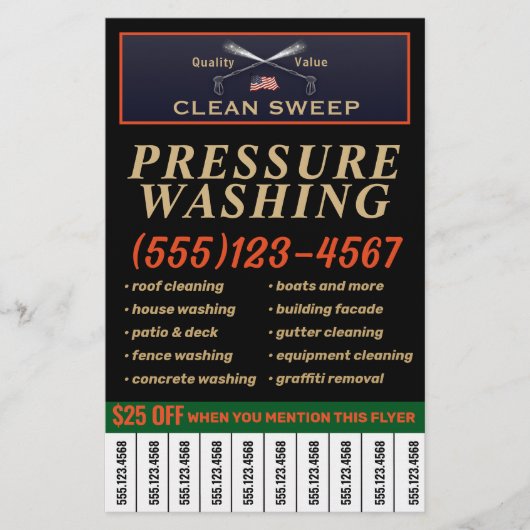 Patriottische hogedrukreiniger met telefoonnummers flyer (Voorkant)