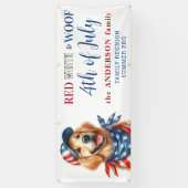 Patriottische hond 4 juli Red White & Woof Party Spandoek (Verticaal)