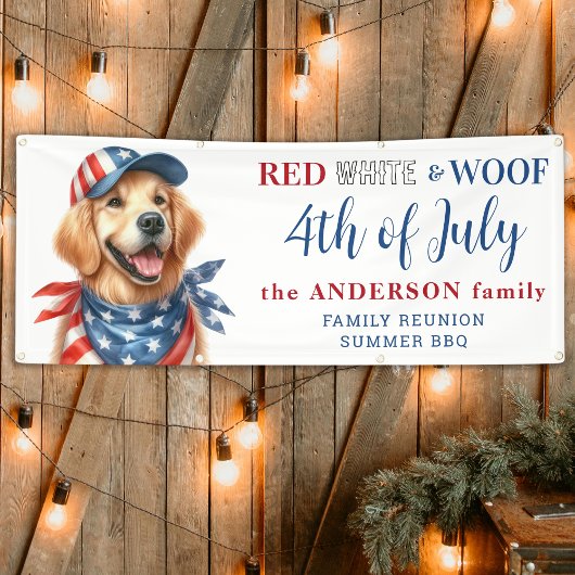 Patriottische hond 4 juli Red White & Woof Party Spandoek