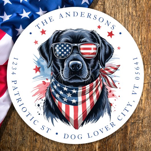 Patriottische hond 4th of July Labrador Retouradre Ronde Sticker