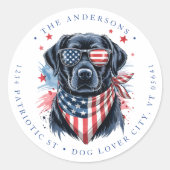 Patriottische hond 4th of July Labrador Retouradre Ronde Sticker (Voorkant)