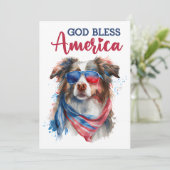 Patriottische hond-Australian Shepherd 4 juli Kaar Feestdagenkaart (Staand voorkant)
