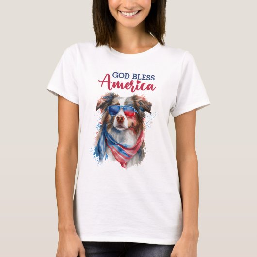 Patriottische Hond-Australian Shepherd T-shirt (Voorkant)