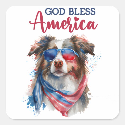 Patriottische Hond-Australische Herder Vierkante Sticker (Voorkant)