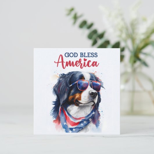 Patriottische Hond-Bernese 4 juli kaart (Staand voorkant)