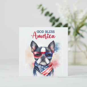 Patriottische Hond-Boston Terrier 4 juli kaart