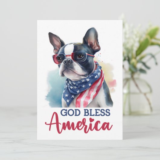 Patriottische hond - Boston Terrier 4 juli Kaart (Staand voorkant)