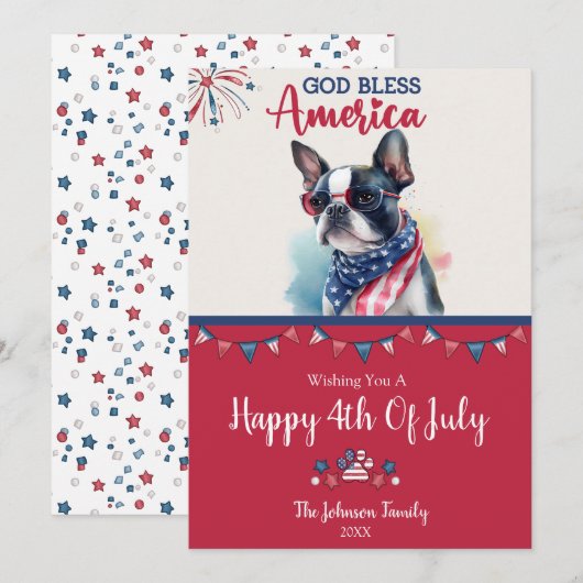 Patriottische Hond- Boston Terrier 4 juli kaart (Voorkant / Achterkant)