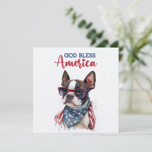 Patriottische Hond-Boston Terrier 4 juli kaart (Staand voorkant)