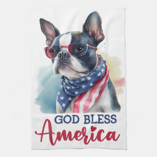 Patriottische Hond-Boston Terrier Theedoek