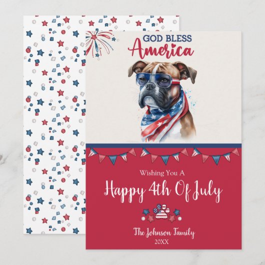 Patriottische Hond- Boxer 4 juli kaart (Voorkant / Achterkant)