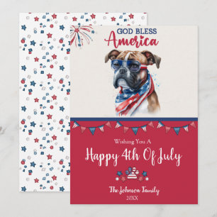 Patriottische Hond- Boxer 4 juli kaart