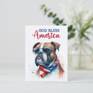 Patriottische Hond-Boxer, God Zegen Amerika Prentb Briefkaart