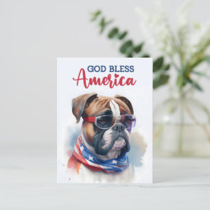 Patriottische Hond-Boxer, God Zegen Amerika Prentb Briefkaart