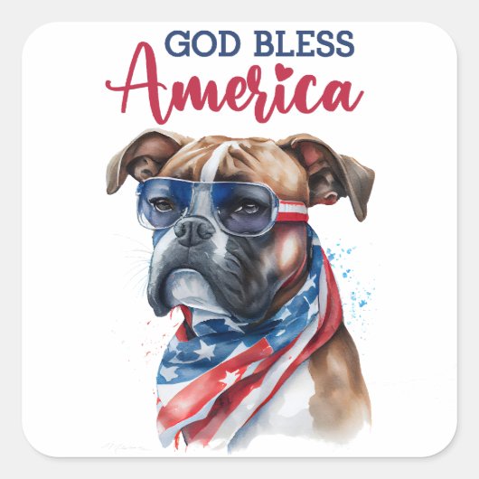 Patriottische Hond-Boxer Vierkante Sticker (Voorkant)