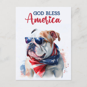 Patriottische hond-bulldog, God zegene Amerika Bri Briefkaart