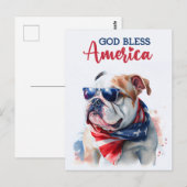Patriottische hond-bulldog, God zegene Amerika Bri Briefkaart (Voorkant / Achterkant)