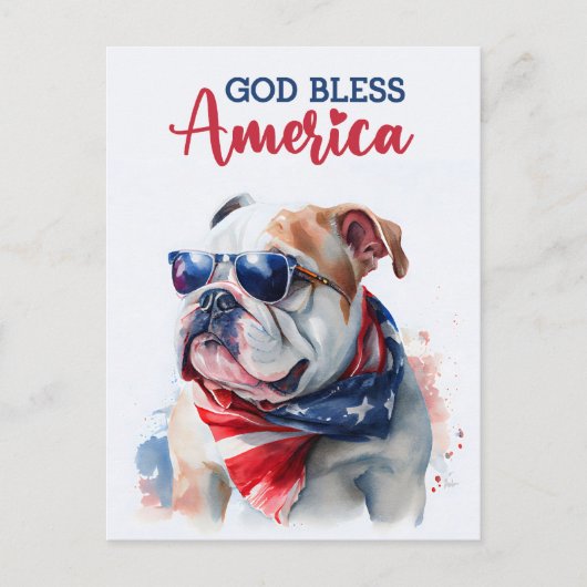 Patriottische hond-bulldog, God zegene Amerika Bri Briefkaart (Voorkant)
