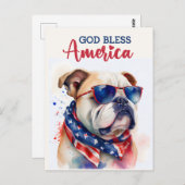 Patriottische hond-bulldog, God zegene Amerika Bri Briefkaart (Voorkant / Achterkant)