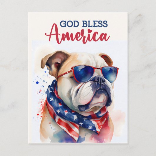 Patriottische hond-bulldog, God zegene Amerika Bri Briefkaart (Voorkant)