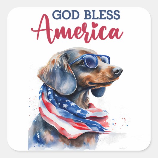 Patriottische Hond-Dachshond Vierkante Sticker (Voorkant)
