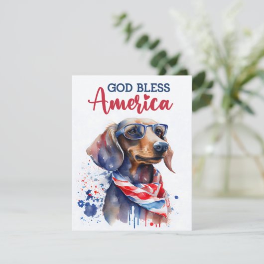 Patriottische Hond-Dachshund 4 juli kaart (Staand voorkant)