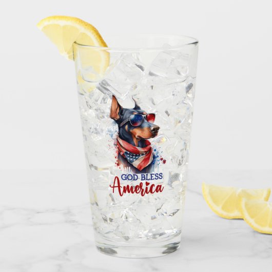 Patriottische Hond- Dobermann Glas (Voorkant ijs)