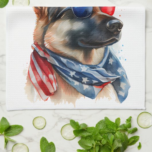 Patriottische hond-Duitse herder Theedoek (Gevouwen)