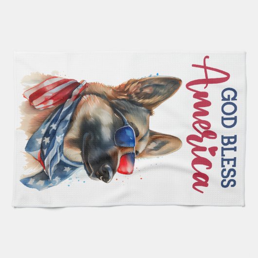 Patriottische hond-Duitse herder Theedoek (Horizontaal)