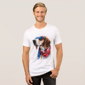 Patriottische hond Foxhound 4 juli Tri-Blend Shirt (Voorkant volledig)